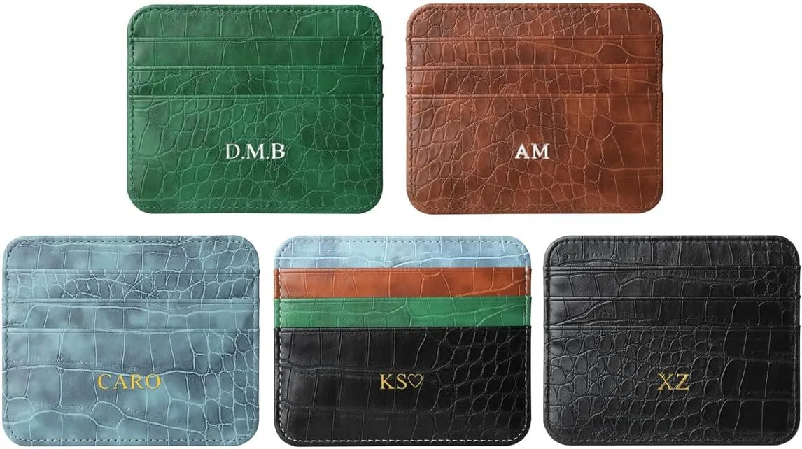 Personalisa Gold Silver Initial letters Credit Card Holder Wallet, PU Leather Ultra Slim Wallet, Thin Minimalist Credit Card Case Card Protector, Front Pocket Wallets for Men, Women (cro-brown)