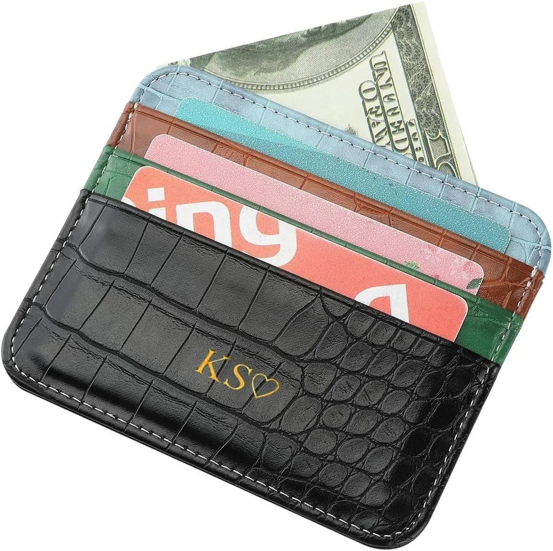 Personalisa Gold Silver Initial letters Credit Card Holder Wallet, PU Leather Ultra Slim Wallet, Thin Minimalist Credit Card Case Card Protector, Front Pocket Wallets for Men, Women (cro-brown)