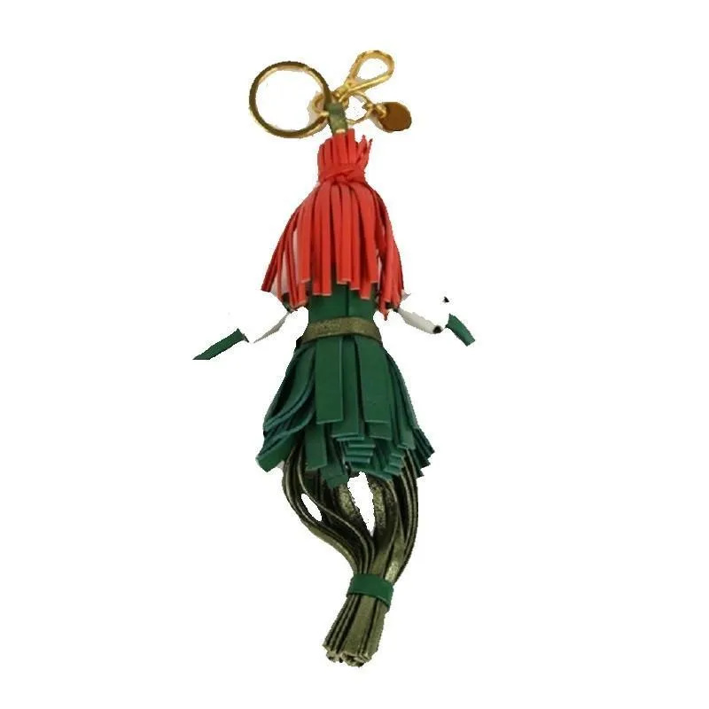 Prada Trick Pelle Alice Doll Red Green Leather Key Chain 1TL172