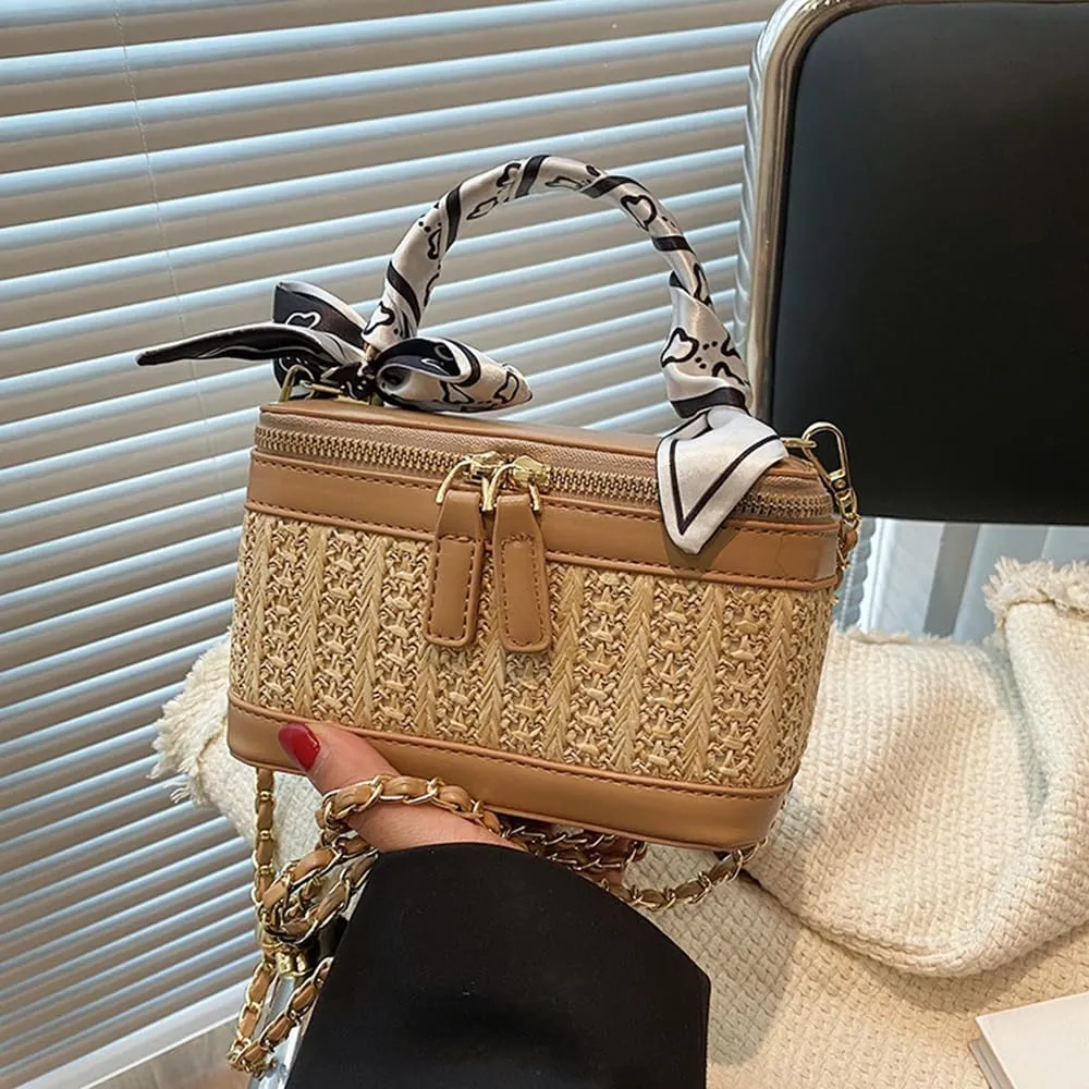 RTGGSEL Boho Summer Retro Women's Straw Rattan Beach Tote Bag Crossbody Shoulder Bags Hobo Underarm Handbag Straw Purse
