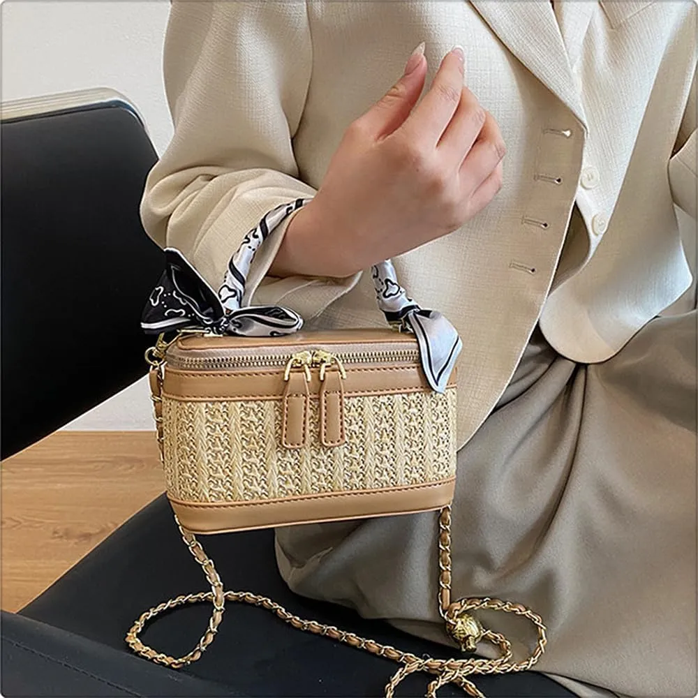 RTGGSEL Boho Summer Retro Women's Straw Rattan Beach Tote Bag Crossbody Shoulder Bags Hobo Underarm Handbag Straw Purse
