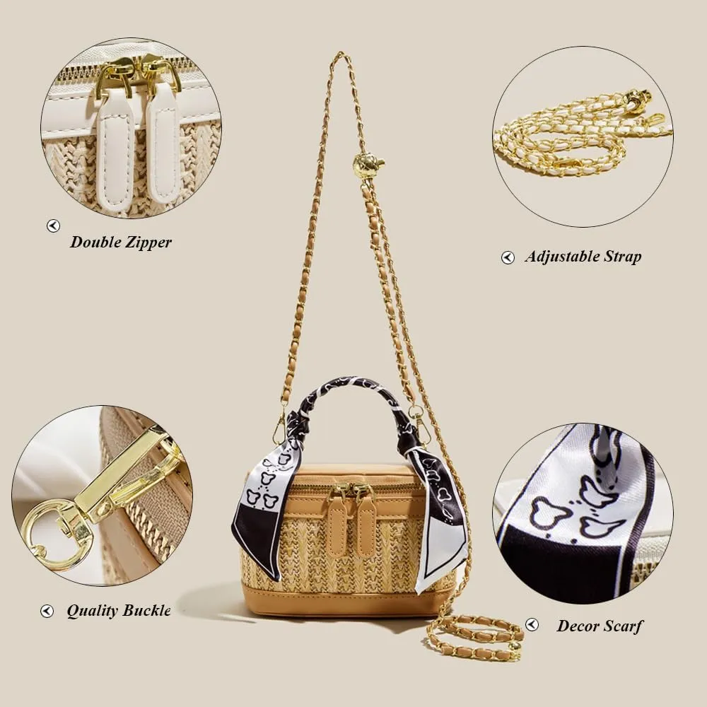 RTGGSEL Boho Summer Retro Women's Straw Rattan Beach Tote Bag Crossbody Shoulder Bags Hobo Underarm Handbag Straw Purse