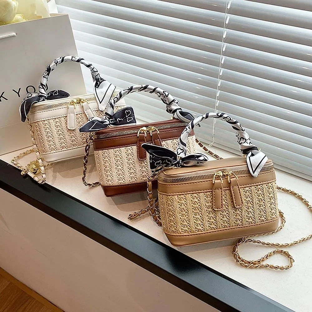 RTGGSEL Boho Summer Retro Women's Straw Rattan Beach Tote Bag Crossbody Shoulder Bags Hobo Underarm Handbag Straw Purse