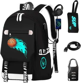 School Backpack for Boys Print Backpack Teenagers Anime Large School Bag Outdoor Reflective Daypack.Luminous Pattern Travel Laptop Backpack - With Usb Charging Port Headphone port Boy