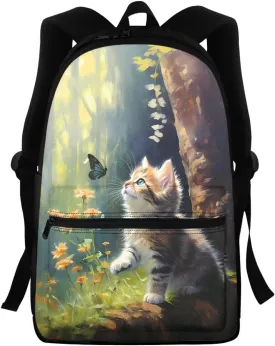 School Backpack for Girls Cute Cat Daisy Butterfly Backpack for Notebooks Laptop Bottles Reusable Bookbag with Breathable Back Panel Fashion Shoulder Bag for School Travel Gifts