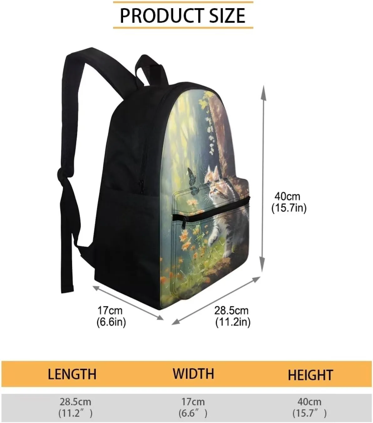 School Backpack for Girls Cute Cat Daisy Butterfly Backpack for Notebooks Laptop Bottles Reusable Bookbag with Breathable Back Panel Fashion Shoulder Bag for School Travel Gifts