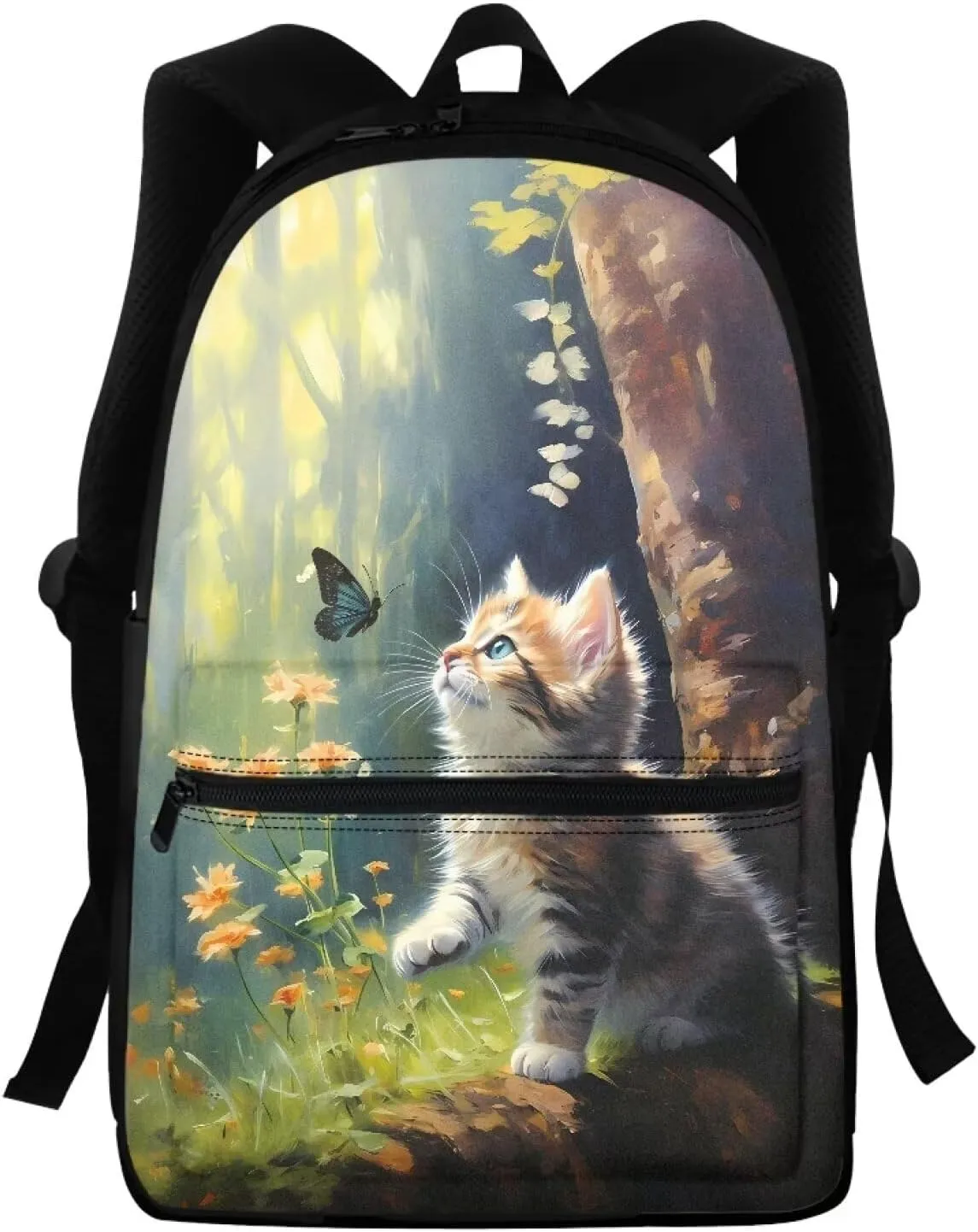 School Backpack for Girls Cute Cat Daisy Butterfly Backpack for Notebooks Laptop Bottles Reusable Bookbag with Breathable Back Panel Fashion Shoulder Bag for School Travel Gifts