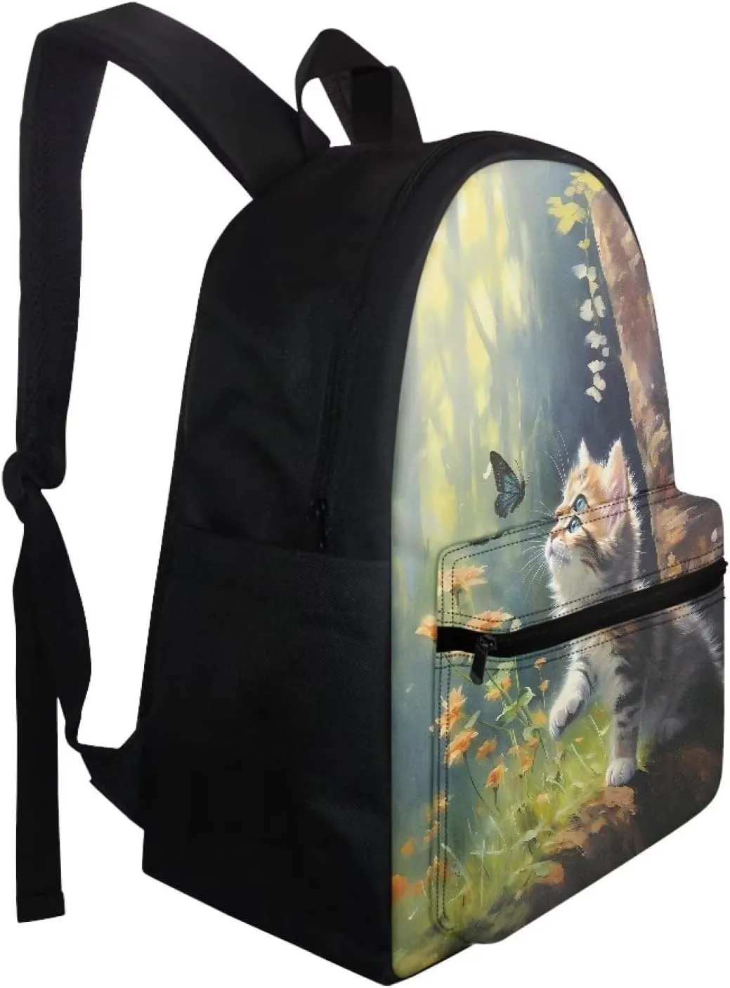 School Backpack for Girls Cute Cat Daisy Butterfly Backpack for Notebooks Laptop Bottles Reusable Bookbag with Breathable Back Panel Fashion Shoulder Bag for School Travel Gifts
