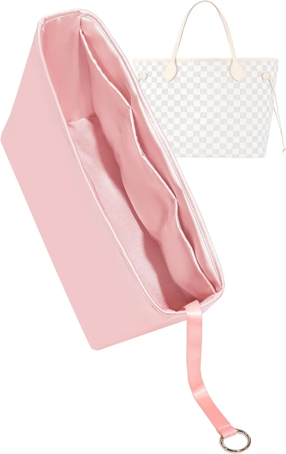 Silk Purse Organizer for LV Neverfull-PM/MM/GM,Insert Bag in Bag,Luxury Handbag Tote Lining Bag Shapers(MM,Bubblegum)