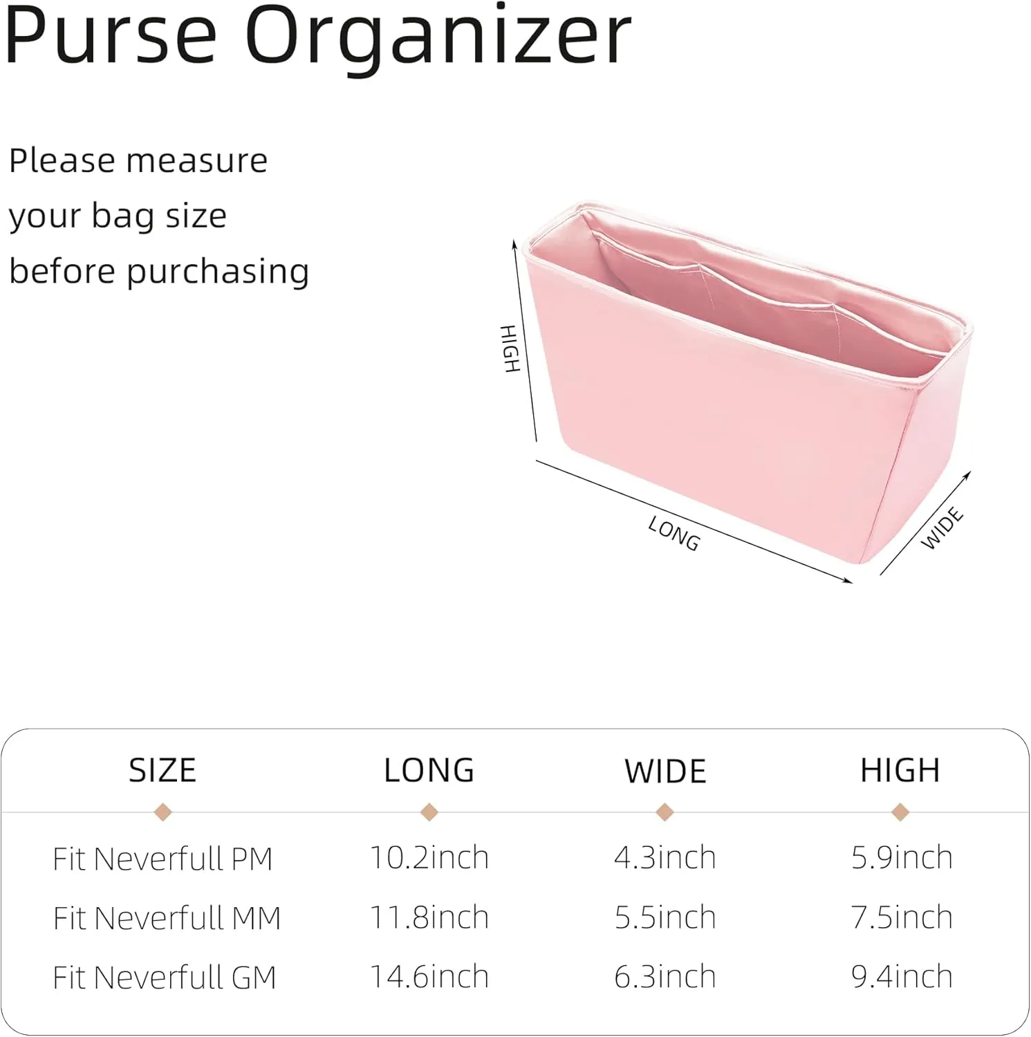 Silk Purse Organizer for LV Neverfull-PM/MM/GM,Insert Bag in Bag,Luxury Handbag Tote Lining Bag Shapers(MM,Bubblegum)