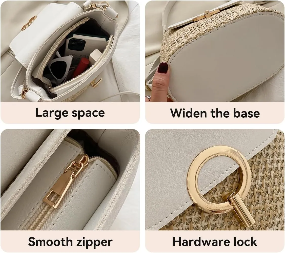 Small Straw Crossbody Bag, Women Cellphone Shoulder Bag Beach Bucket Handbag