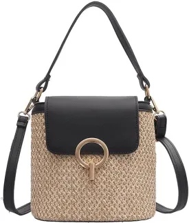 Small Straw Crossbody Bag, Women Cellphone Shoulder Bag Beach Bucket Handbag