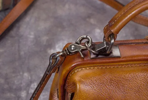 Small Vintage Leather Doctors Bag Satchel Purse For Women