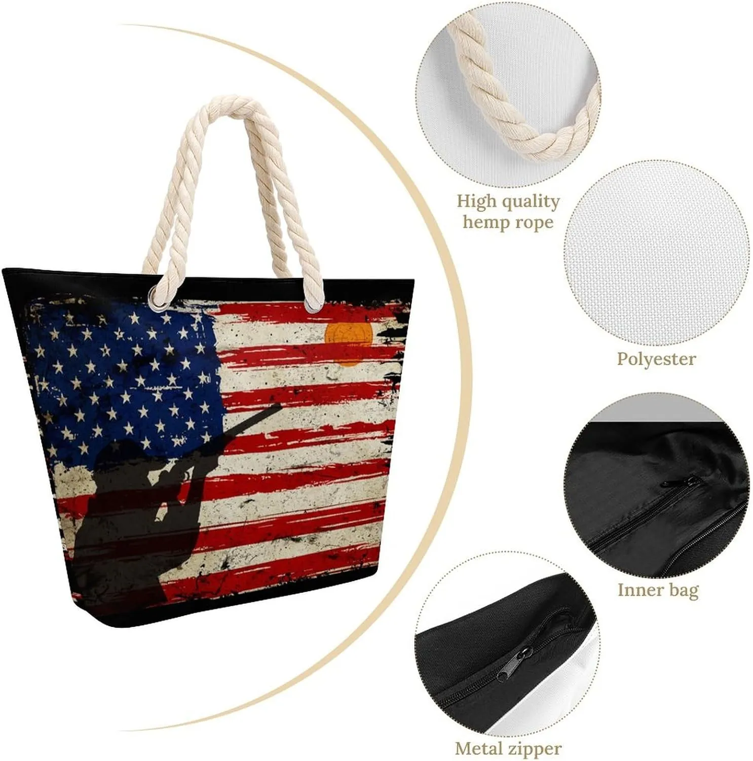Tote Bag Large Handles Beach Bag with Zipper for Shopping Groceries Travel Outdoors Swim Pool Bag