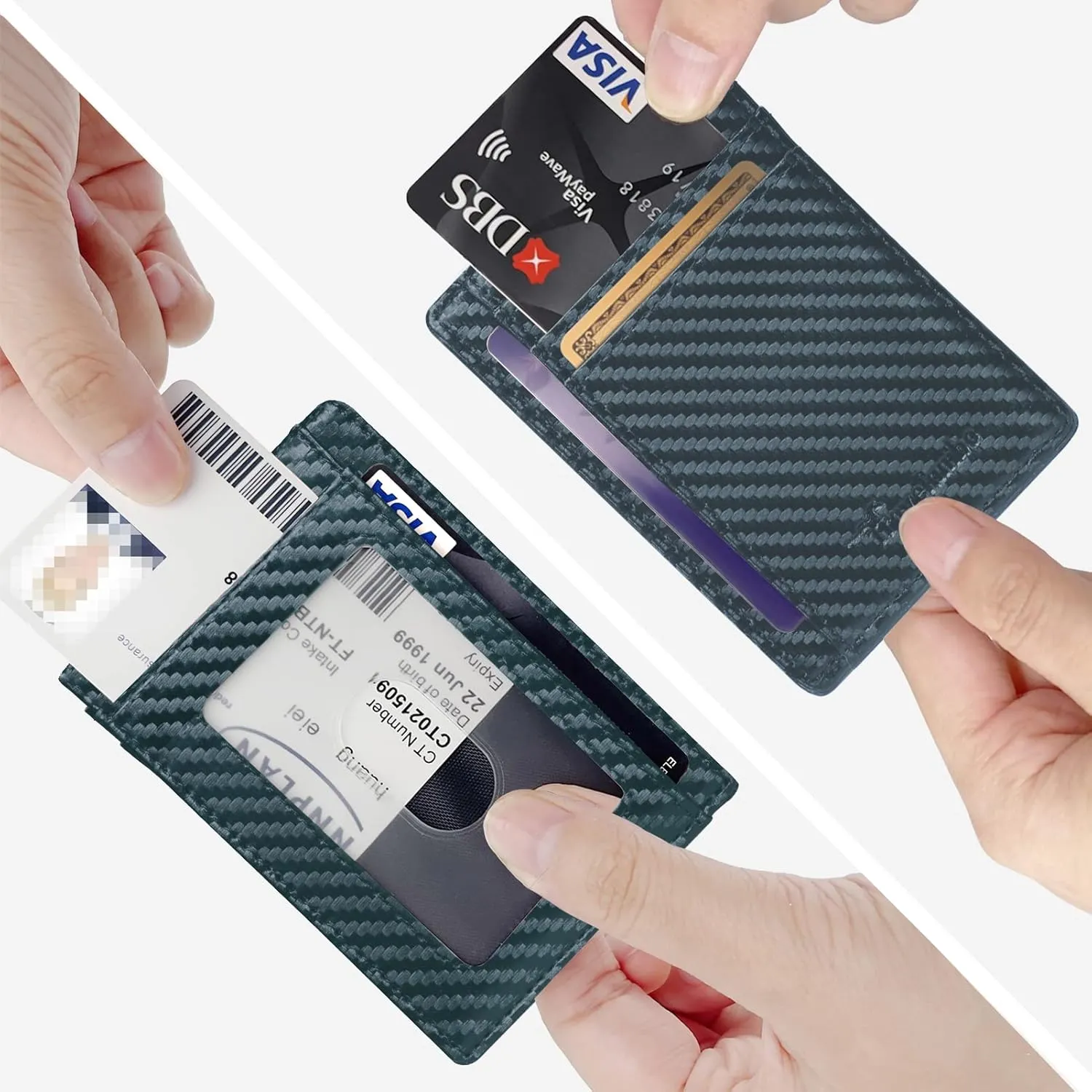 Travelambo Front Pocket Minimalist Leather Slim Wallet RFID Blocking Carbon Fiber Texture