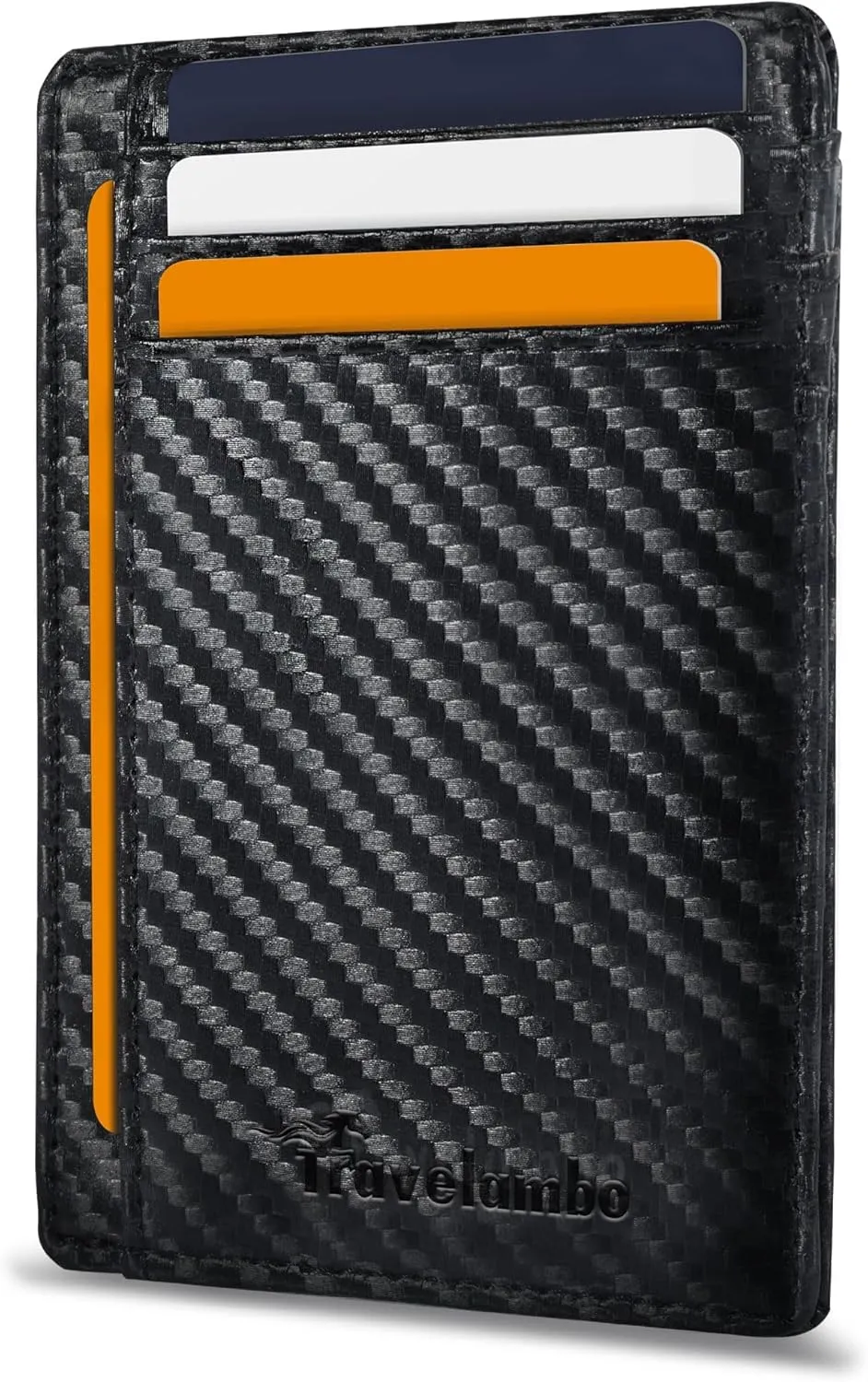 Travelambo Front Pocket Minimalist Leather Slim Wallet RFID Blocking Carbon Fiber Texture