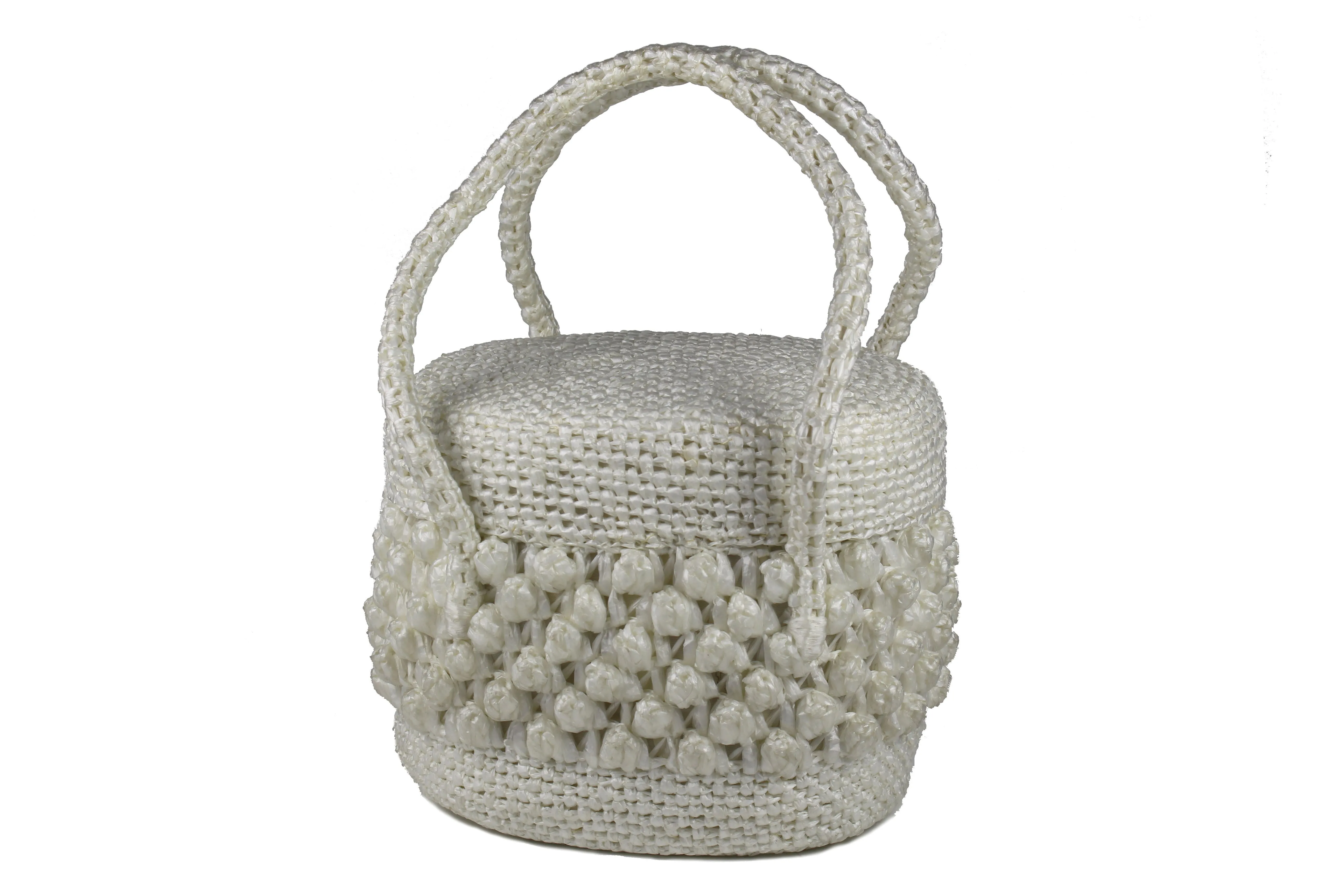 White raffia box handbag