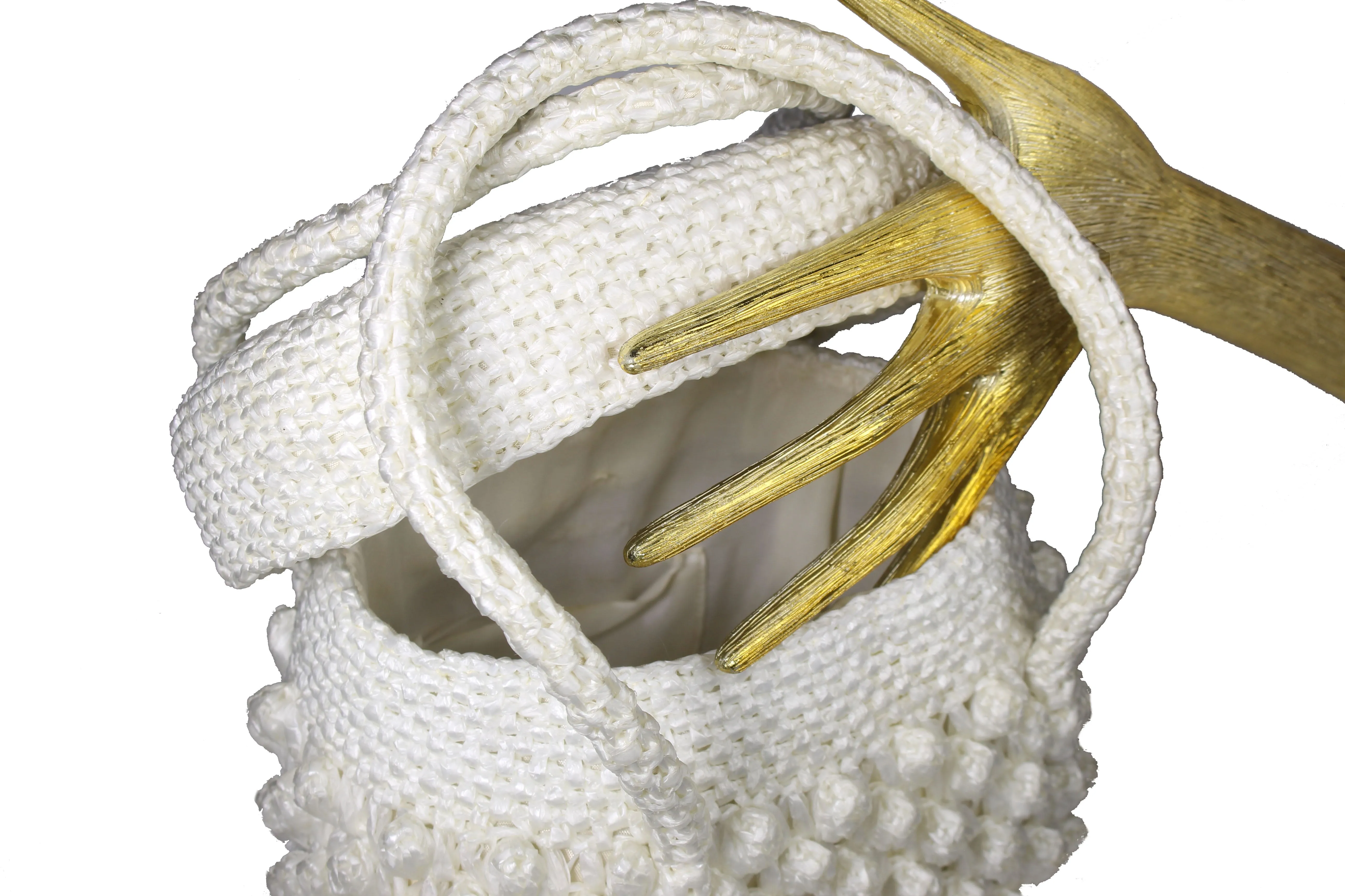White raffia box handbag