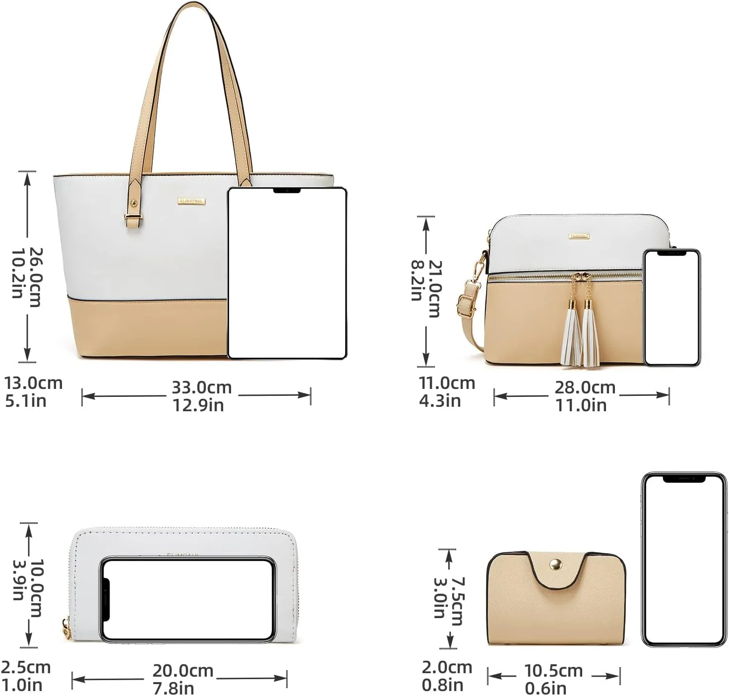 Women Fashion Handbags Wallet Tote Bag Shoulder Bag Top Handle Satchel Purse Set 4pcs