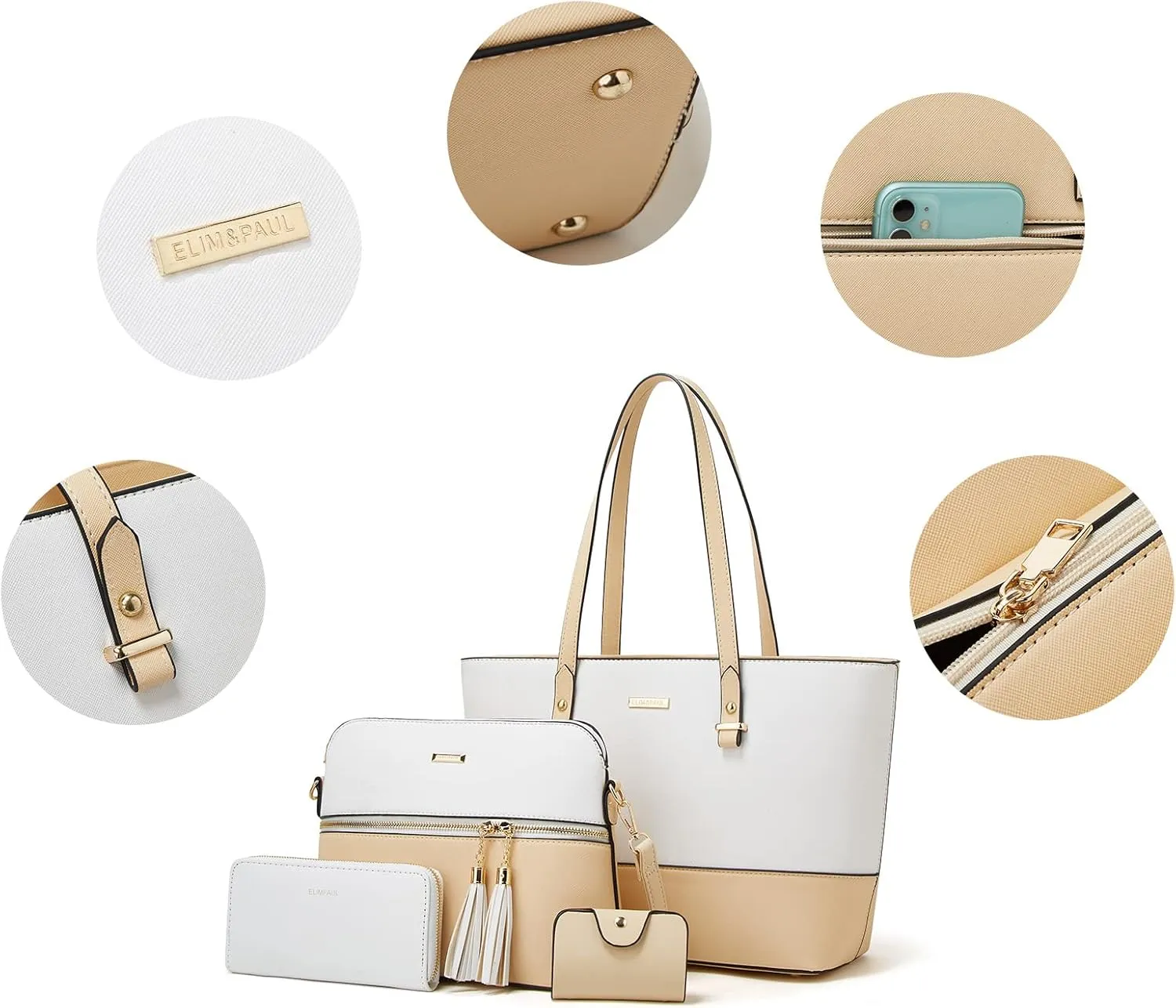 Women Fashion Handbags Wallet Tote Bag Shoulder Bag Top Handle Satchel Purse Set 4pcs