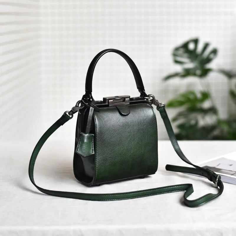 Womens Brown Leather Doctor Handbag Purses Square Doctor Crossbody Purse for Women
