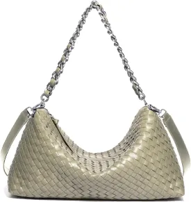 Woven Bag for Women, Fashion Top Handle Shoulder Bag Soft Vegan Leather Shopper Bag