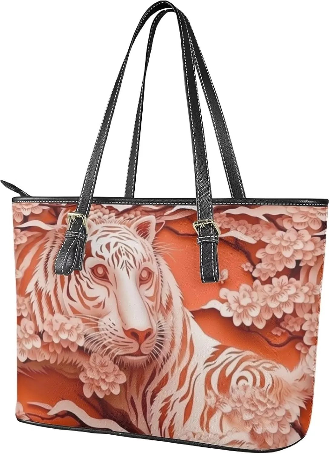 Zipper Tote Bag for Women, Boho Folk Art Faux Leather Top Handle Handbags, Large Hobo Handbags Shoulder Work Bag