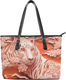 Zipper Tote Bag for Women, Boho Folk Art Faux Leather Top Handle Handbags, Large Hobo Handbags Shoulder Work Bag